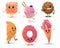 Set of cute various dessert characters with smile