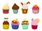 Set of cute vector cupcakes and muffins chocolate celebration