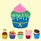 Set of cute vector cupcakes and muffins chocolate celebration birthday food sweet bakery party cute sprinkles decoration