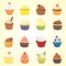 Set of cute vector cupcakes and muffins. Colorful cupcake isolated for food poster design.