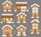 Set of Cute Vector Holiday Gingerbread Houses, Shops and Other Buildings