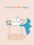 Set of cute vector illustration of sewing machine, sewing equipment, tools on a table for card, poster, flyer, cover
