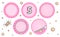 Set of cute vector LOL surprise cupcake toppers. Pink party stickers.