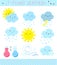 Set of a cute vector weather icons in kawaii style