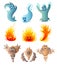 Set of cute water, fire, ground monster, comic character