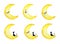 Set of Cute yellow crescent moon with different emotions in cartoon style.