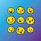 Set of cute yellow emoticon hand drawn with modern background vector