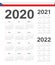 Set of Czech 2020, 2021, 2022 year vector calendars