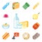 Set of Dairy, Cookies, Doughnut, Seeds, Hot dog, Jam, Pasta, Onion, Jelly, editable icon pack