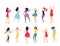 Set of dancing people in flat style. Young woman dance, dancer pose set, fashion and happy