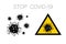 Set of Dangerous Coronavirus yellow and black vector Icon. 2019-nCoV bacteria isolated on white background. COVID-19