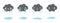 Set of dark crying clouds emoji and puddles. Fluffy rainy clouds. Cute cartoon weeping kawaii clouds collection.