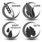 Set of dark grey allergen symbols. Icon of grains, corn, dairy products and nuts. Sign of food allergy in a circle.