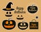 Set Dark Jack lantern pumpkin Happy Halloween jackolantern. Vector illustration isolated on gold background.