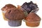 Set dark muffin decorated with chocolate chip top view Isolated