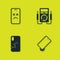 Set Dead mobile, Shockproof phone, Mobile with broken screen and Multimeter icon. Vector