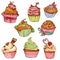 Set of decorated sweet cupcakes - elements for cafe