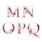 Set of decorated watercolor letters m n o p q