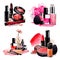 Set of decorative cosmetics. Makeup on a white background. Watercolor. Isolated. For card or sales