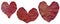 Set of decorative red hearts, dyed crumpled kraft paper, design elements