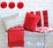 Set of decorative red pillows