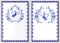 Set of decorative templates for greeting card or invitations with ornaments in the style of traditional porcelain painting. Blue p
