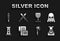 Set Decree, parchment, scroll, Executioner mask, Joker head, Medieval axe, Castle tower, goblet, sword and Crossed