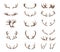 Set of deer antlers. Silhouettes of deers isolated on white background. Hand drawn vector illustration