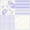 Set of delicate lilac seamless floral and graphic patterns.