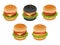 Set of delicious burgers. Hamburger, cheeseburger, black burger, chickenburger.