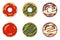 Set of delicious colorful donuts. Tasty bakery product. Food design.  Vector illustration