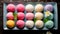 Set of delicious colorful mochi on a plate. Variety of Delicious, Colorful Snacks in a Row