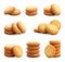 Set of delicious shortbread cookies on background