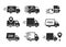 Set of delivery icons. Fast delivery, free delivery, 24 hours, truck