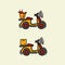 Set delivery service. Collection of vector illustration of a bike with food and cargo. linear picture of food delivery
