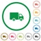 Set of delivery truck color round outlined flat icons