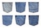 Set with denim pockets on white background background