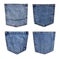 Set with denim pockets on white background background