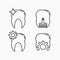 set of dental line icon. teeth with broom, teeth with gears and teeth with sparkling concept