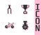 Set Derailleur bicycle rear, Bicycle fork, and Award cup with icon. Vector