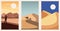 Set of desert landscapes flat scenes