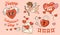 Set of design elements for Valentine\\\'s day with cupid and heart in groovy style