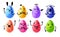 Set design emotional eggs for Happy Easter. Collection happy, rabbit, cute character Easter Egg for banner