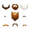 Set of detailed cartoon mustaches and beards on white