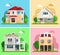 Set of detailed colorful cottage houses. Flat style modern buildings.