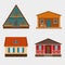 Set of detailed cottage houses and alpine chalet
