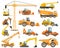 Set of detailed heavy construction and mining machines in flat style on the white background. Building machinery