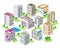 Set of detailed isometric city buildings. 3d vector isometric city