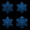Set of detailed shiny blue snowflake icons with glittering effect