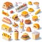 Set of detailed Sticker of Fast food icon set. Pizza, taco
